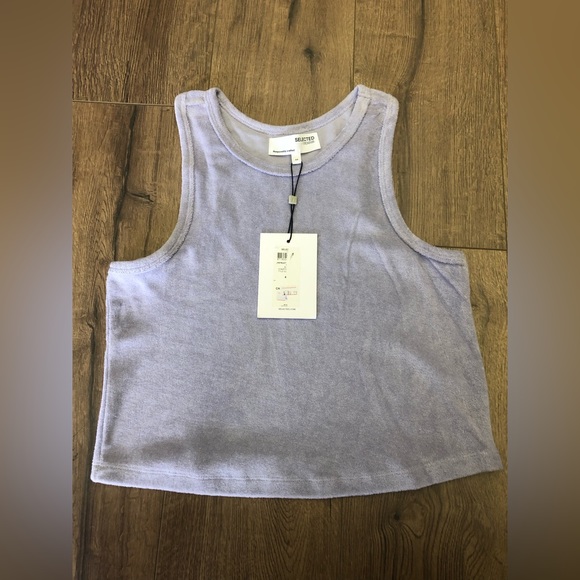 NWT SELECTED FEMME CROPPED SLEEVELESS TOP IN WASHED PURPLE - Picture 9 of 11